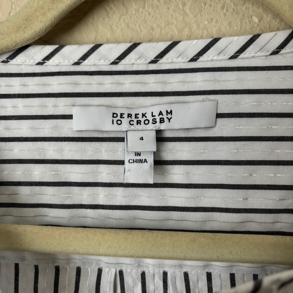 Derek Lam 10 Crosby Metallic Striped Print Long Ruffle Sleeve Career Blouse Top - Picture 2 of 13